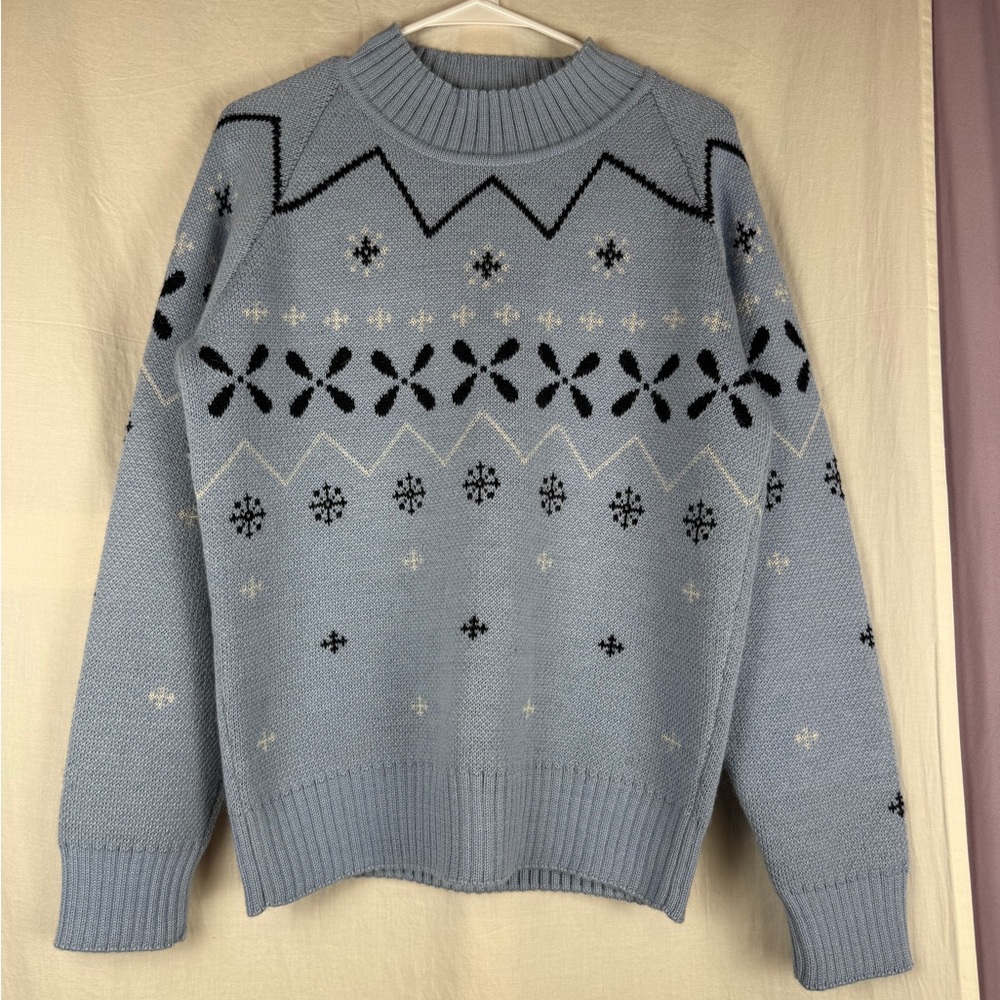 Peruvian 100% baby alpaca.Women's Blue‎ Patterned Sweater